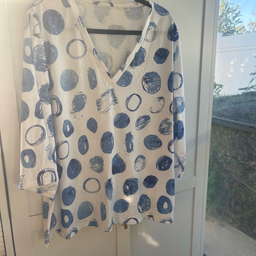 Blue and White Polka Dot Women's Top 2XL